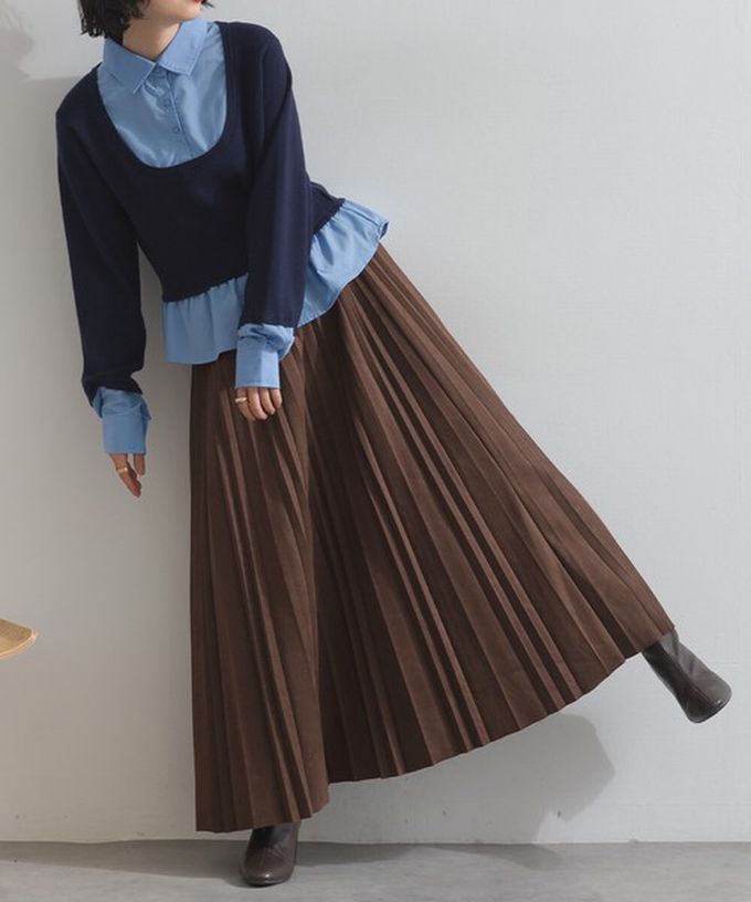 日本 ELENCARE DUE - 俐落低調麂皮百褶長裙-象牙米