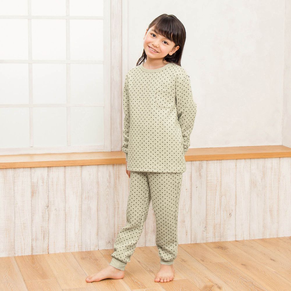 日本千趣會 - 純棉鋪棉保暖長袖家居服/睡衣-點點-燕麥