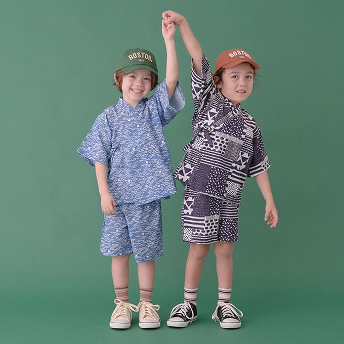 日本 b-ROOM - [限量]夏季印花純棉甚平-點點-黑