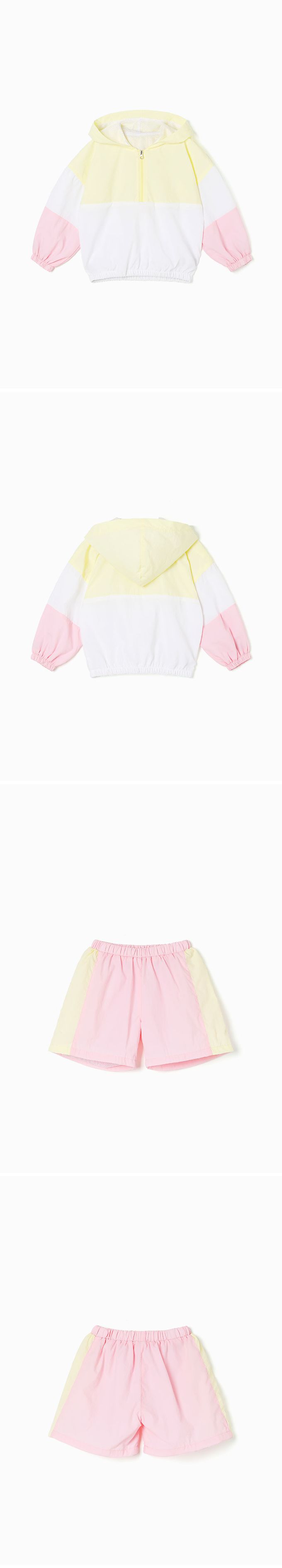 韓國 OZKIZ - 運動風網眼內襯長袖短褲套裝-黃X白X粉