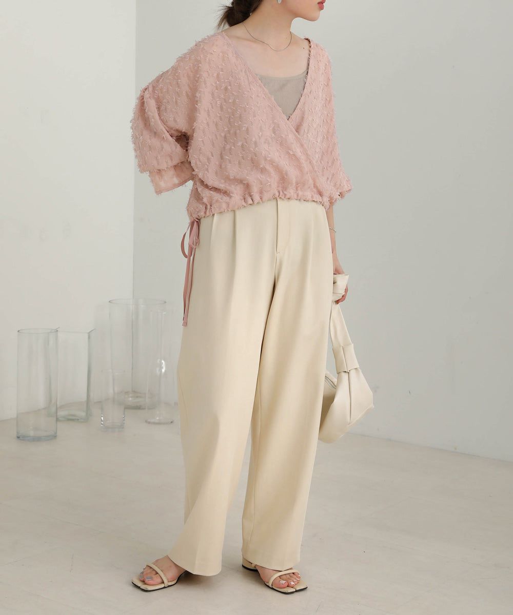 日本 Bab - 2WAY透感抽鬚糖果袖上衣-淺粉