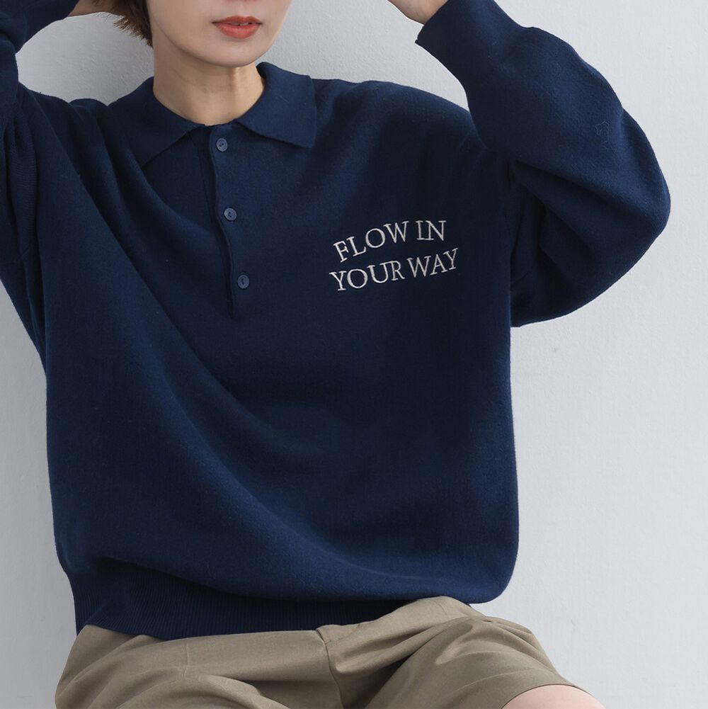 休閒版型簡約logo針織polo衫-海軍藍