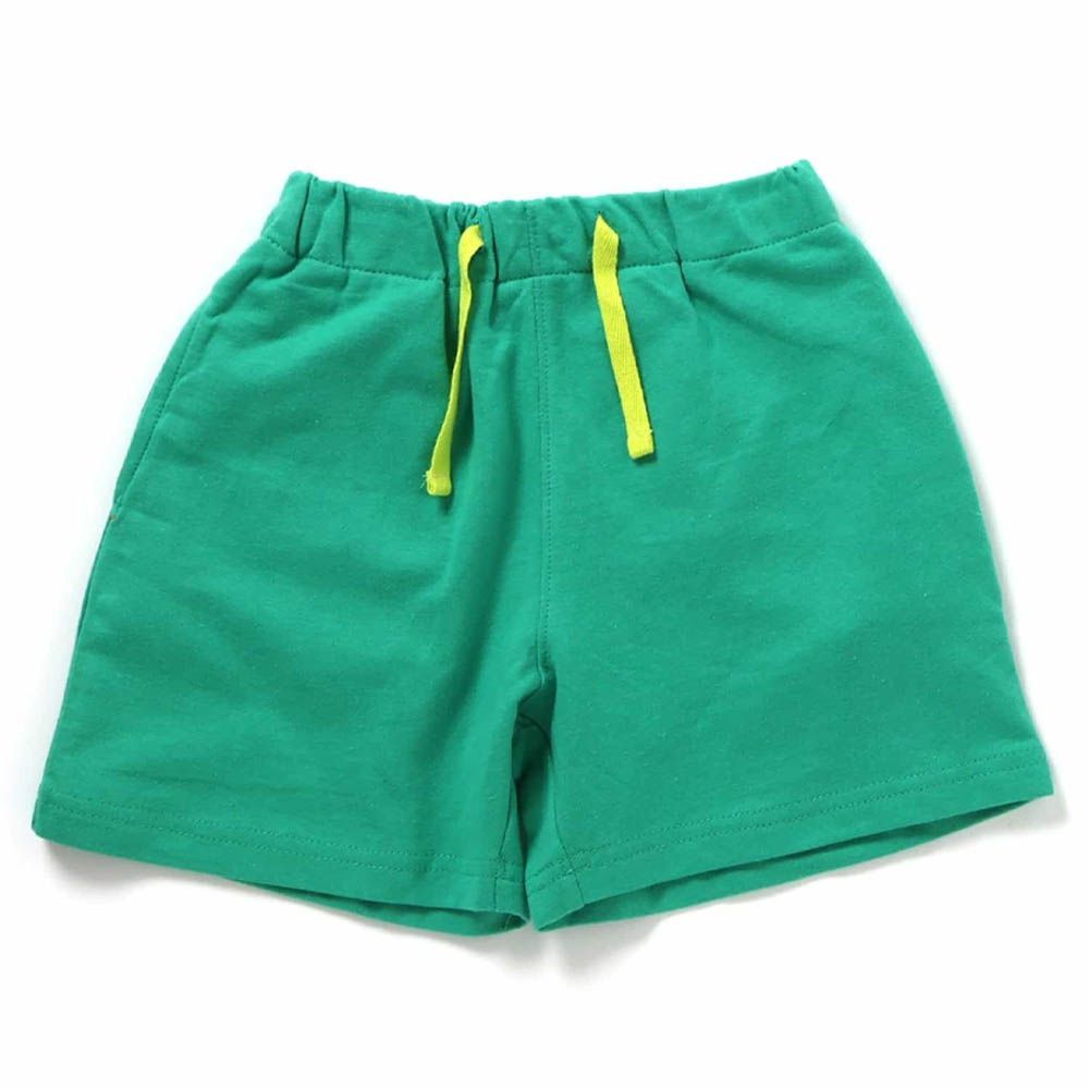 [必收]100%棉 舒適鬆緊印花短褲-素面-草綠