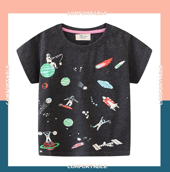 Jumping meters - 夜光圓領短袖上衣-太空遨遊-黑色