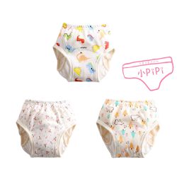 小 pipi - 純棉兒童八層防側漏學習褲/訓練褲3入組-彩龍玩耍