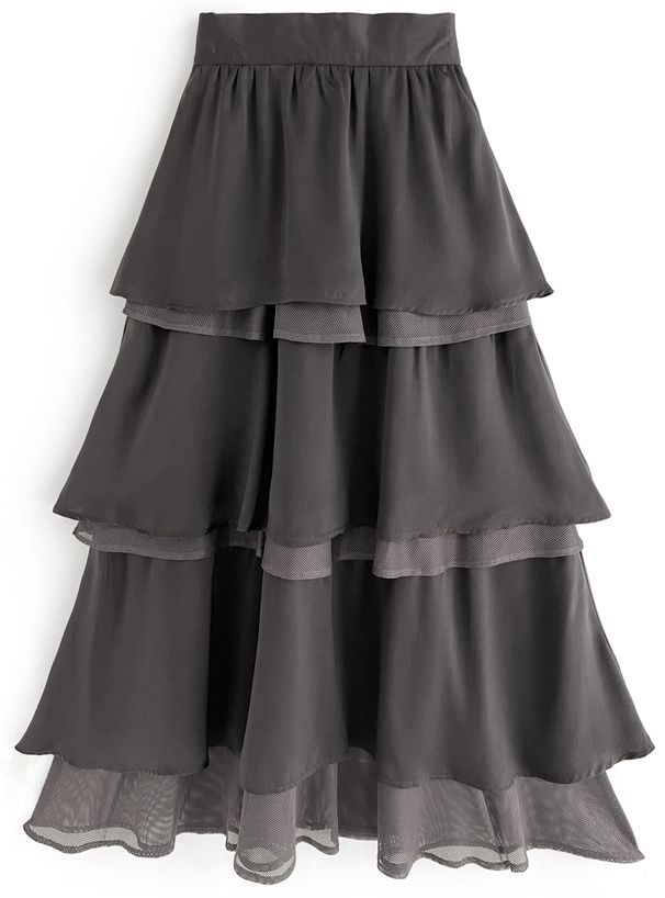 日本 GRL - 酷甜蛋糕層次長裙-黑