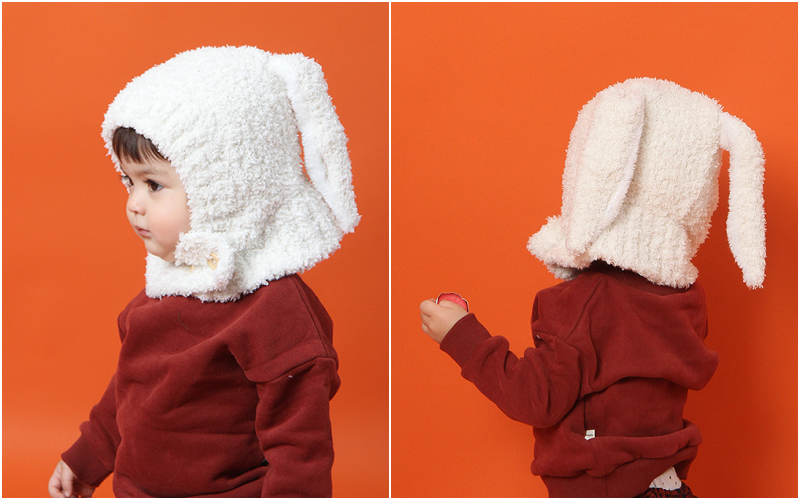 韓國 Babyblee - 兔耳朵遮脖保暖帽-粉紅 (FREE)