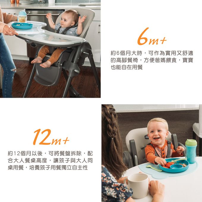 義大利 chicco - Polly 現代兩用高腳餐椅-榛果褐