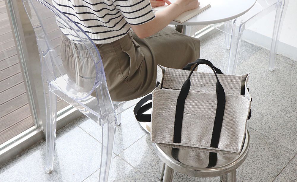 韓國 Conitale - 帆布多隔層媽媽包/推車收納袋-質感灰 (31X22X15cm)
