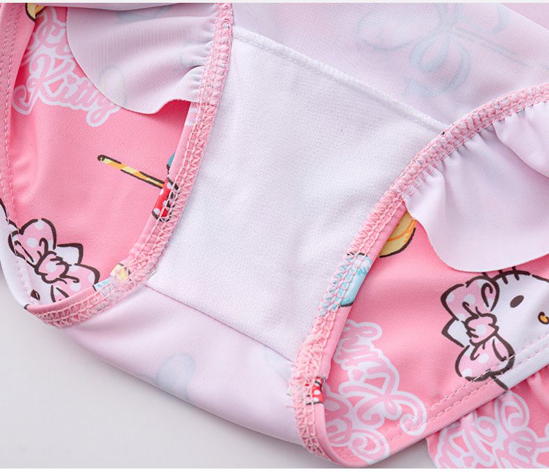 Hellokitty短袖連身泳裝-kitty與小熊-粉色