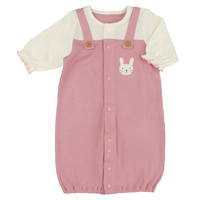 akachan honpo - 長袖連身衣-腿部寬鬆款 兔子-酒紅色 (50~60cm)