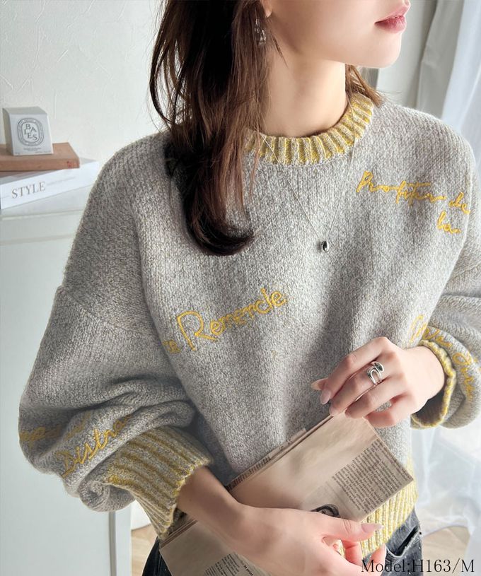 日本 Classical Elf - 英文刺繡時尚配色羅紋毛衣-橘