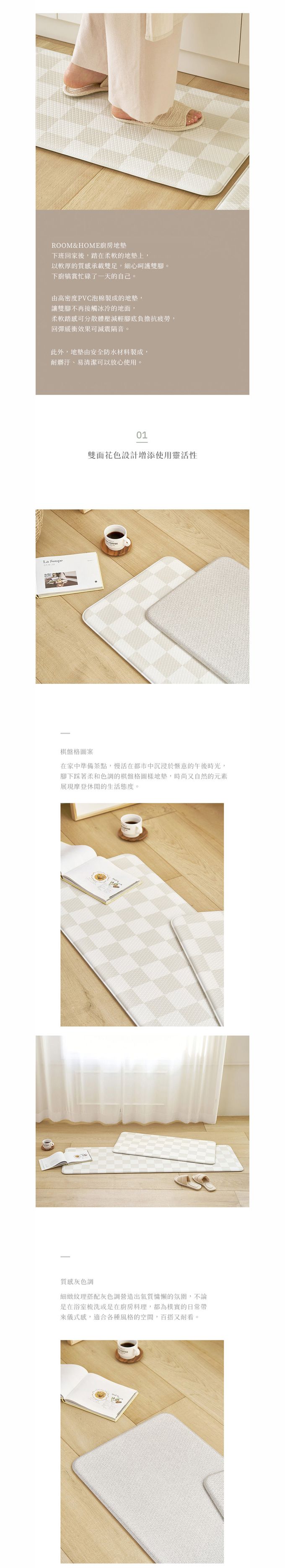 韓國ROOM&HOME - 韓國製棋盤格印花雙面防油防水廚房地墊 (45x75cm)