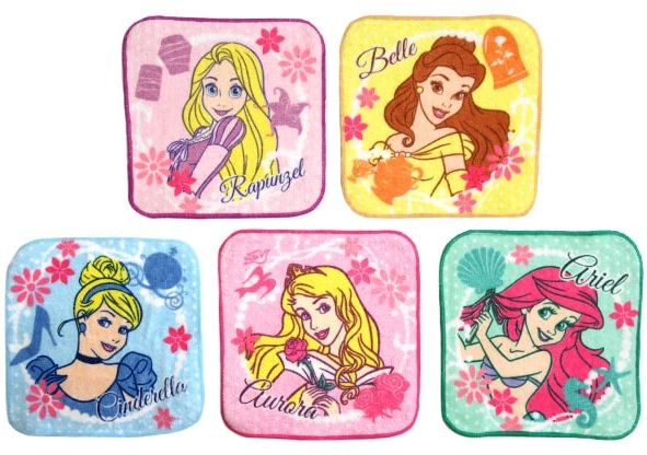 日本代購 - 卡通方形小手帕五件組-公主 (15x15cm)