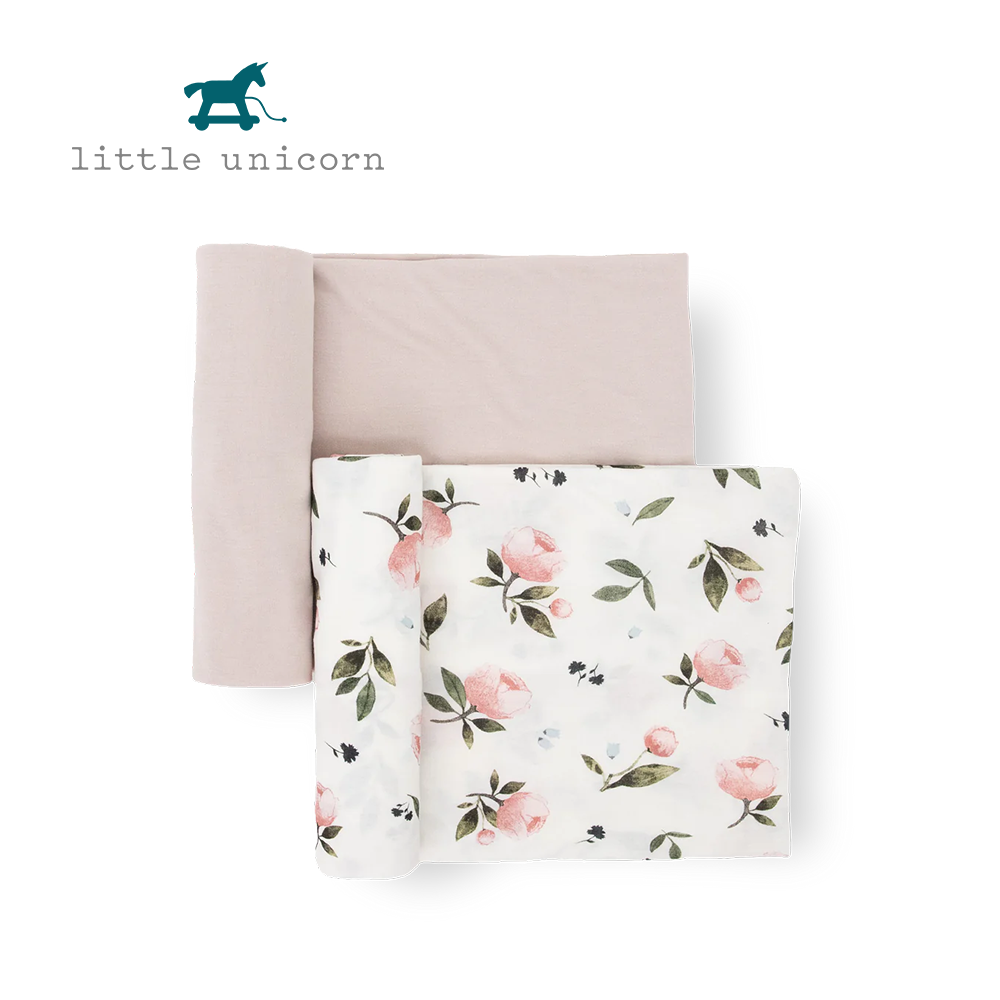 美國 Little Unicorn - 絲柔超彈包巾兩入組-水彩玫瑰 (120*120CM)