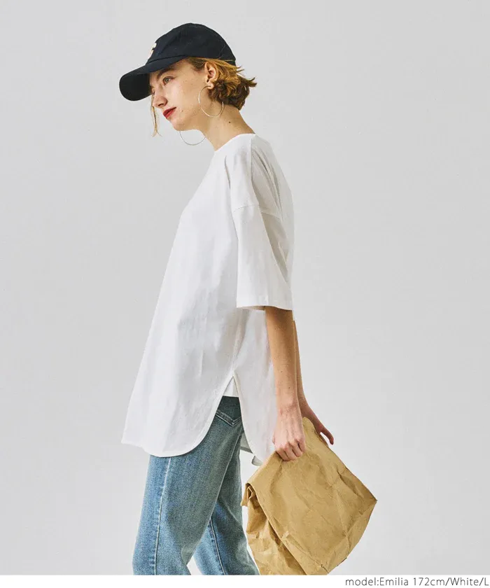 日本 COCA - 100%美國棉 透氣修臀長版上衣-白