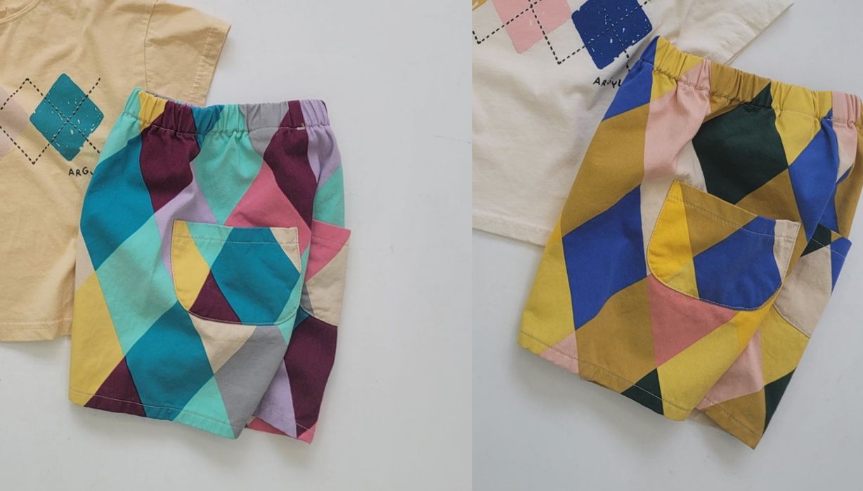 韓國 The Funny - 鬆緊腰萬花筒世界短褲-薄荷綠