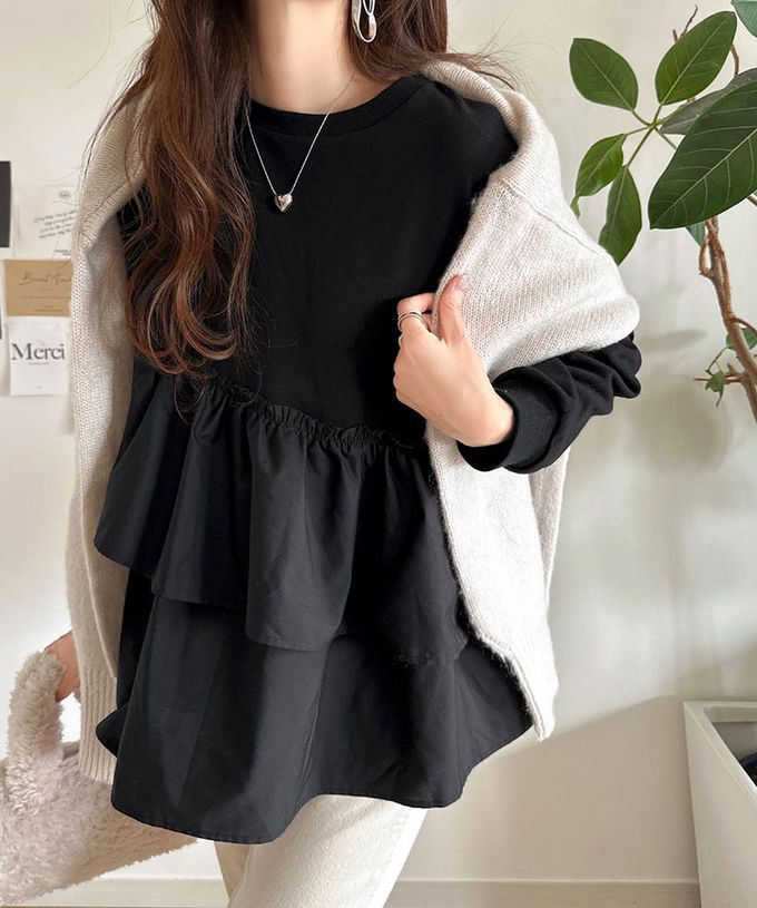 日本 Classical Elf - 蛋糕層次優美薄長袖上衣-深灰