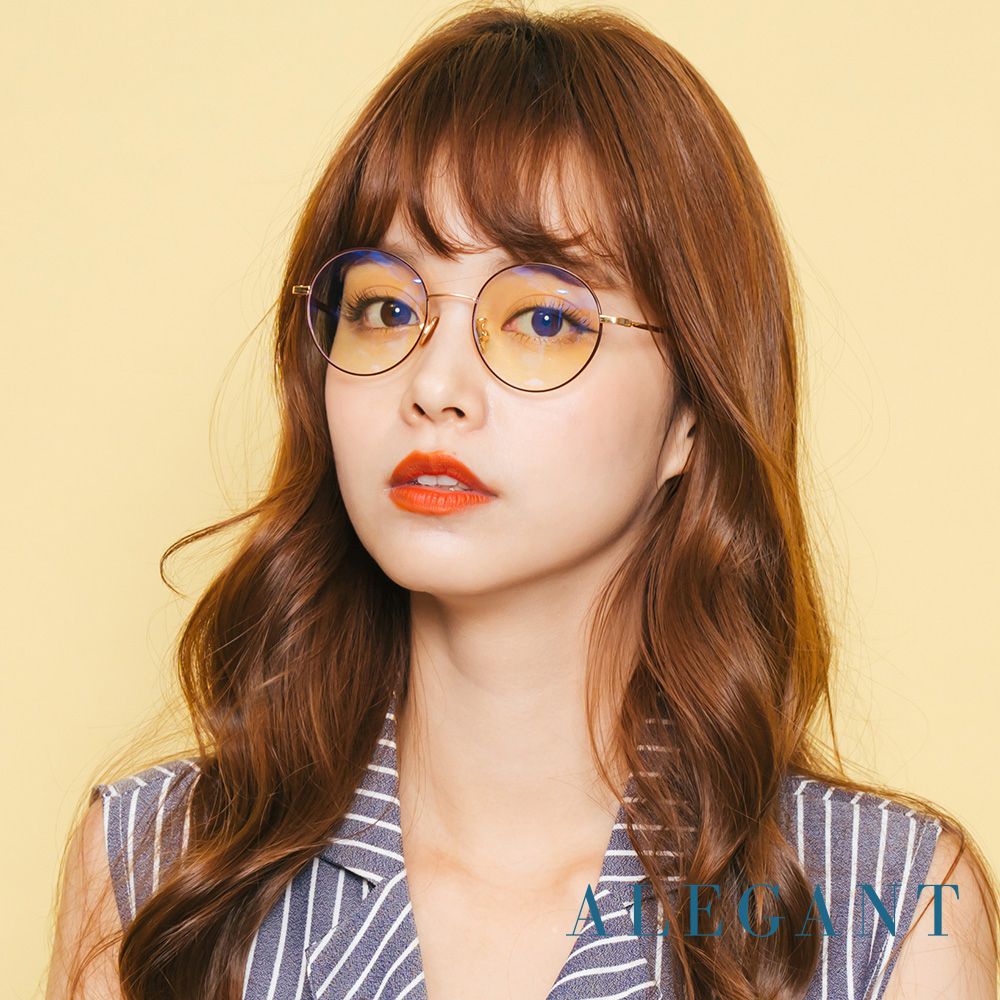 ALEGANT - 復古潮流設計金色圓框UV400濾藍光眼鏡