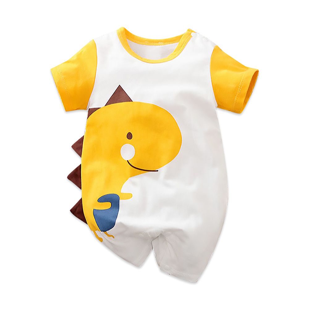 JoyNa - 棉質短袖包屁衣 短袖嬰兒服-黃袖恐龍