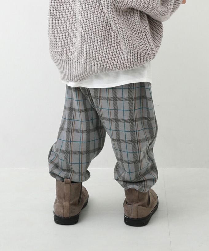 日本 devirock - RICH WARM 刷毛保暖哈倫寬鬆長褲-格紋-灰