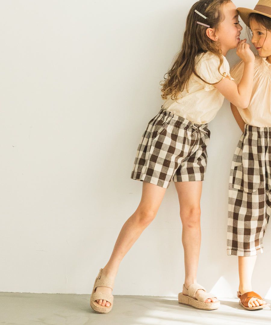 日本 PAIRMANON - 蝴蝶結綁帶短褲-碎花-摩卡薄荷