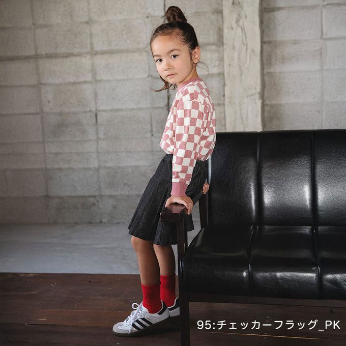 日本 BRANSHES - 100%棉 百搭印花縮口長袖上衣-美味披薩-棕橘