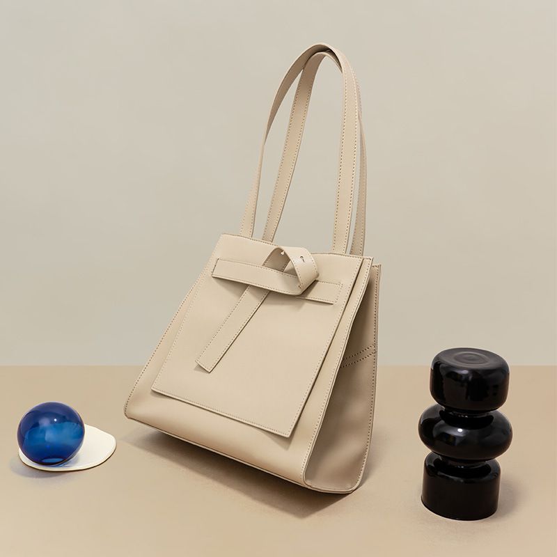 真皮簡約大容量單肩子母包/托特包-含小收納包-奶茶色 (30x12x28cm)