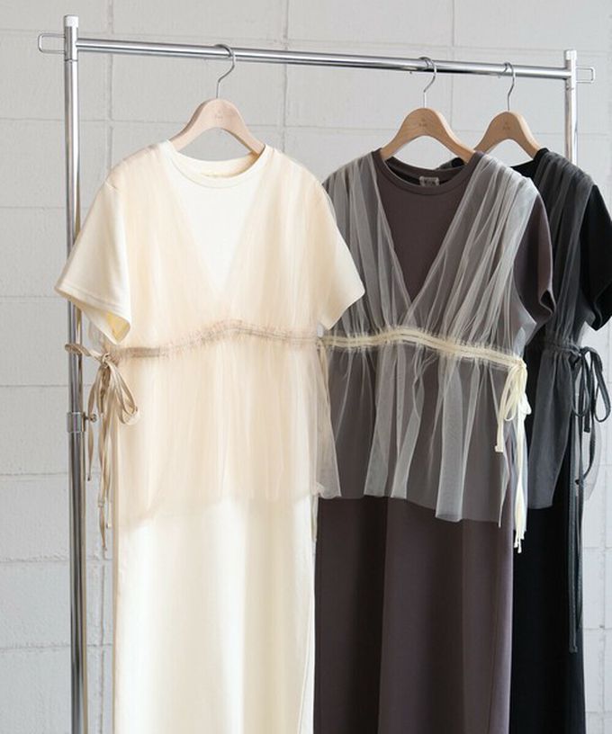 日本 Bab - 層次設計感薄紗拼接短袖洋裝-黑