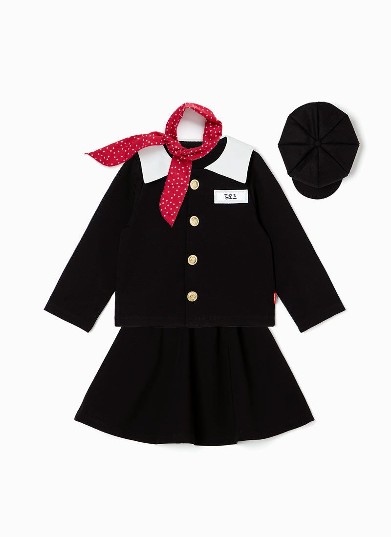 韓國 OZKIZ - 黑色返校日校服短裙套裝(附帽子/圍巾)-黑