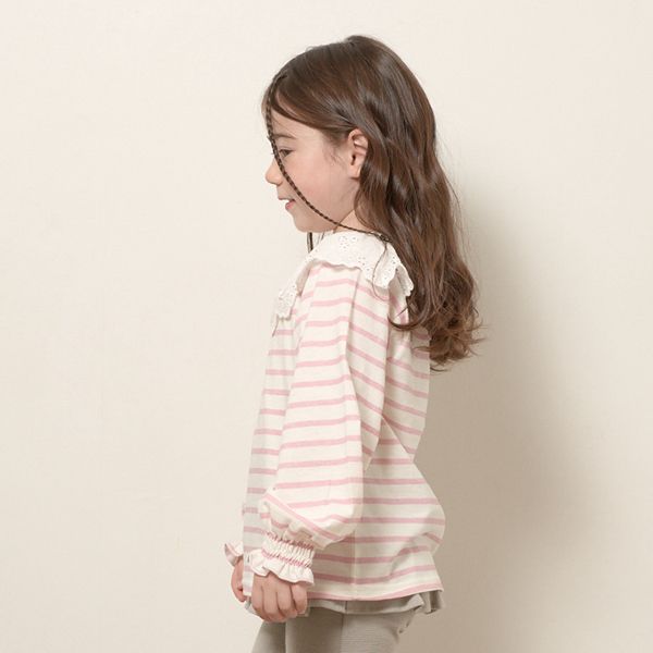 日本 Lycee mine - 大片荷葉蕾絲領束口長袖上衣-薰衣草