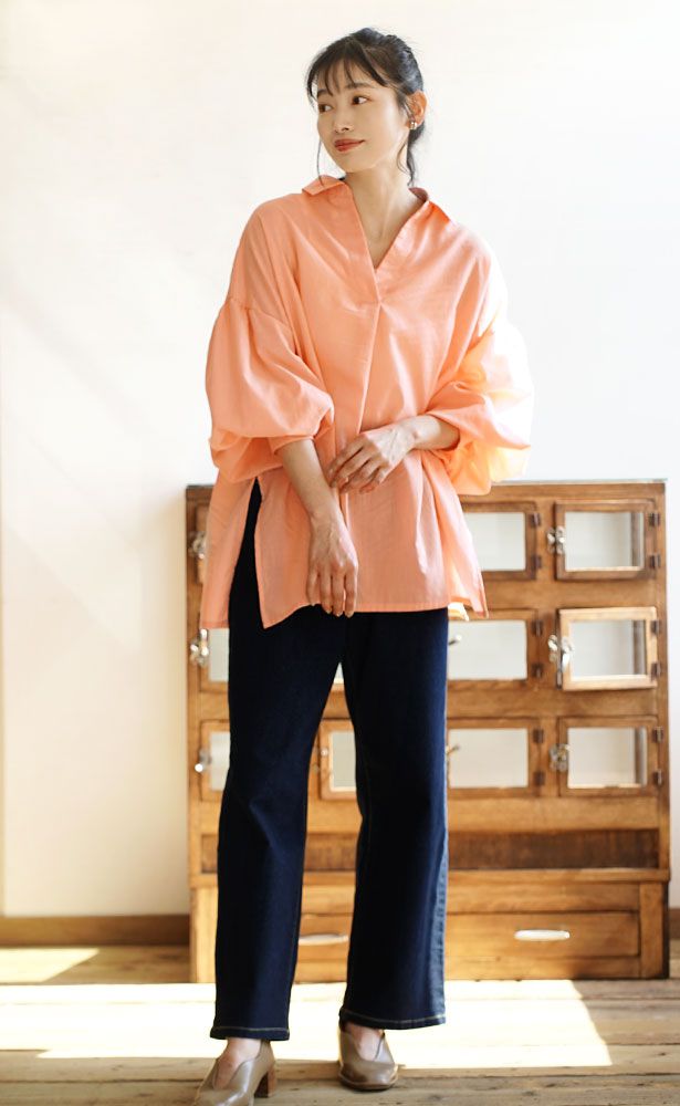 日本 zootie - 慵懶感透膚氣球袖落肩上衣-寧靜白