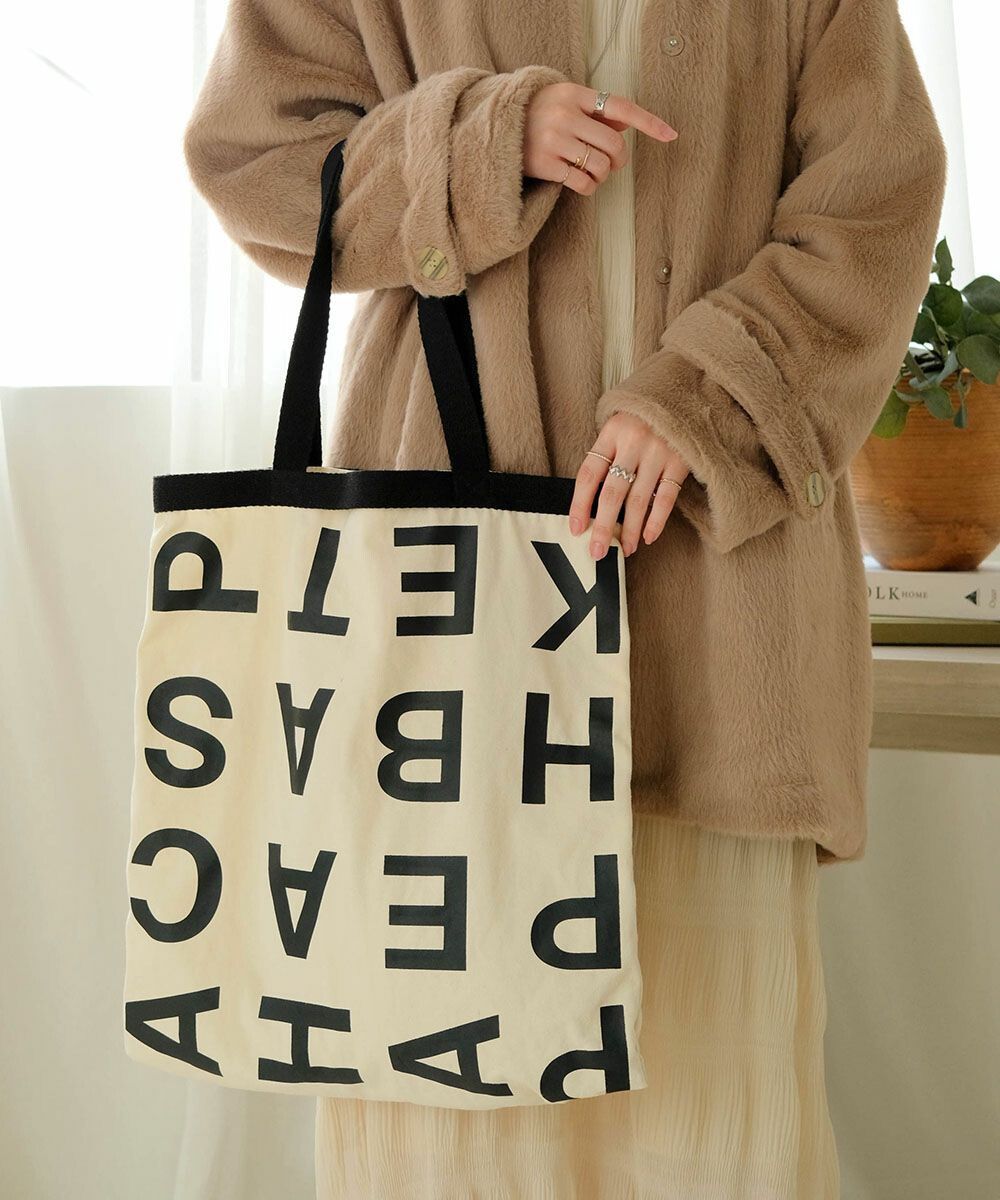 日本 Bab - [日雜推薦] 簡約字母帆布袋/托特袋-米杏
