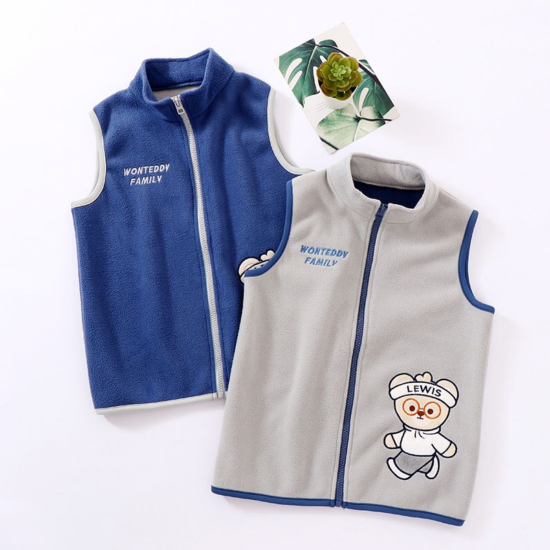 MAMDADKIDS - 搖粒絨保暖背心-小熊-藍色