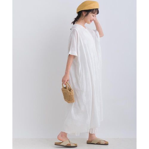 日本 Lupilien - 100%印度棉 圓點緹花休閒洋裝-白