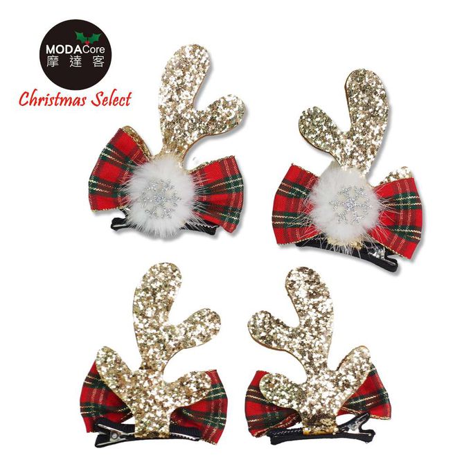 MODACore 摩達客 - 聖誕金蔥大鹿角髮夾超口愛二款優惠組