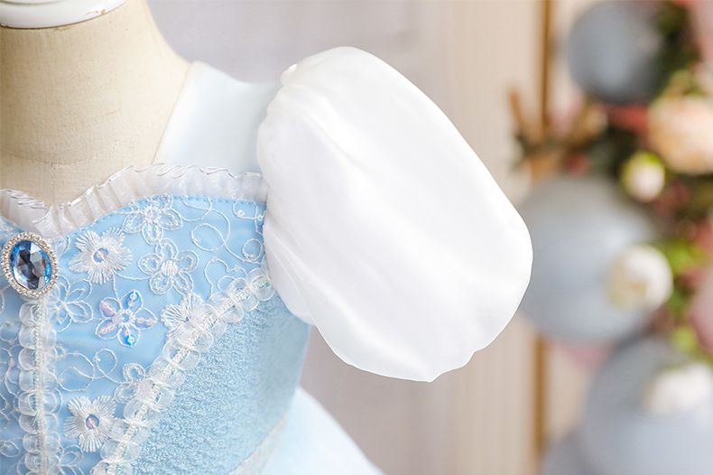 灰姑娘公主袖網紗洋裝-溫柔藍