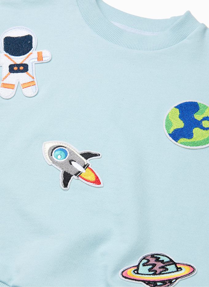 韓國 OZKIZ - 太空宇宙遊休閒長袖套裝-天空藍