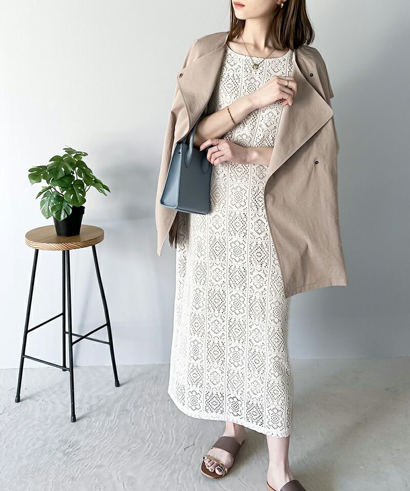 日本 Classical Elf - 2WAY幾何花朵鉤針背心裙/洋裝-黑