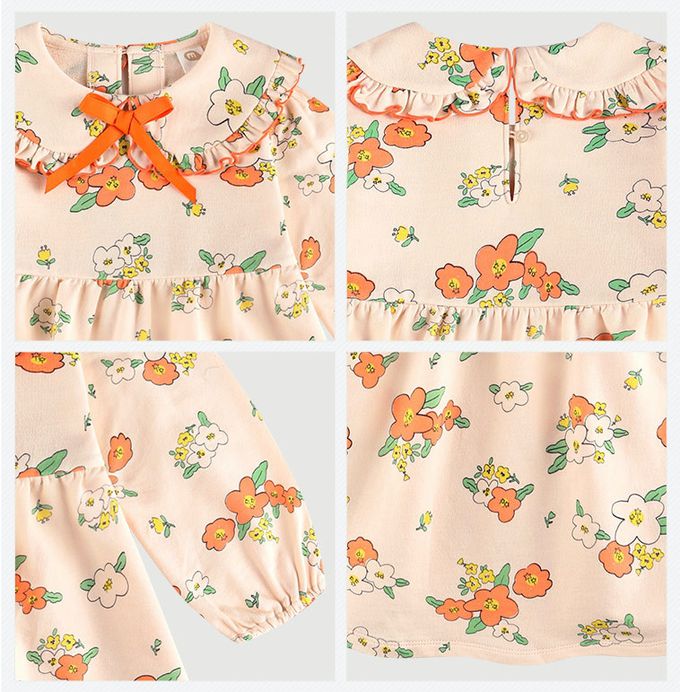 韓國 milk mile - 多彩圓花表情印網紗拼接洋裝