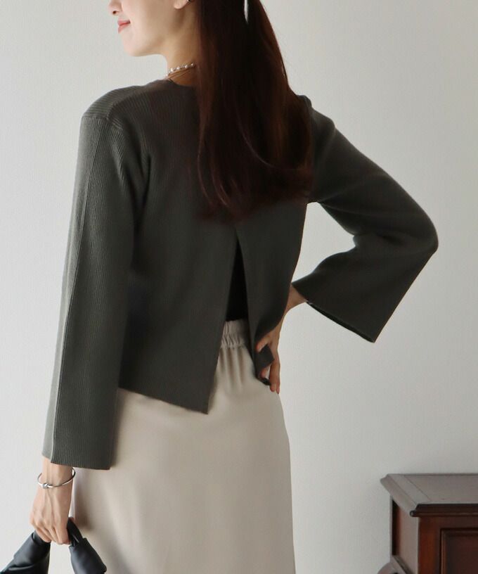 日本 BLUE EAST - 後交叉設計羅紋長袖上衣-咖啡棕