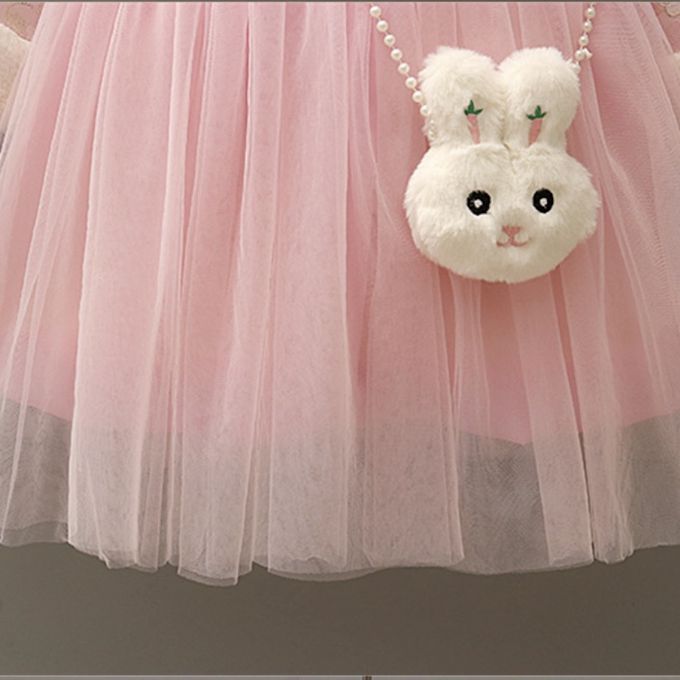 love, charlotte - 喜氣洋洋毛毛圓領加厚加絨拜年洋裝-配斜背小兔子裝飾娃娃-粉紅色