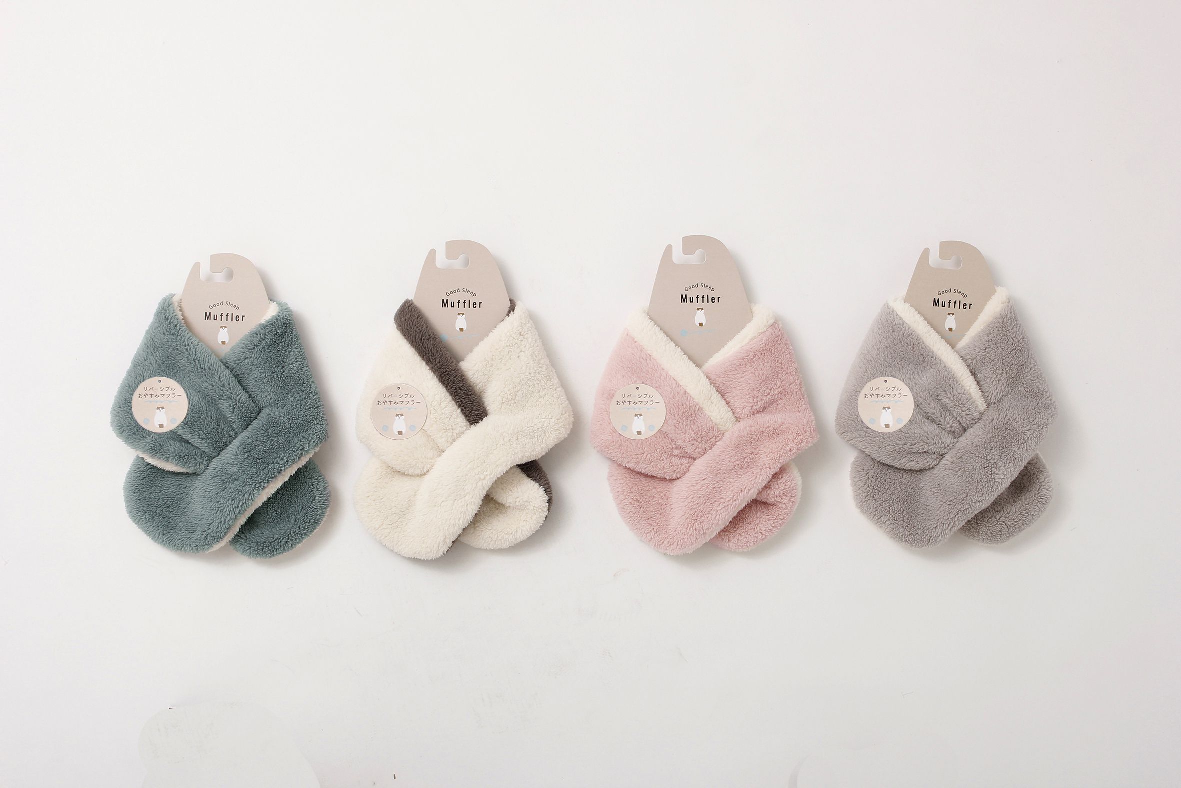 日本 AUBE - 超柔毛絨兩面用保暖圍巾-素色-藍綠 (15x85cm)