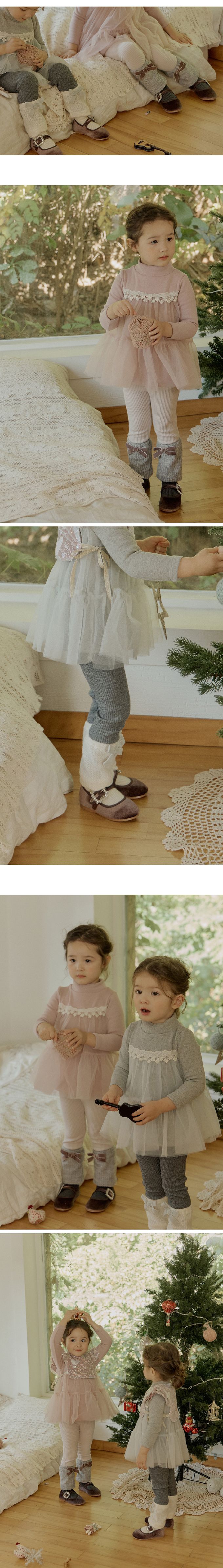 韓國 Puellaflo - 鬆緊腰針織拼接內搭褲-灰