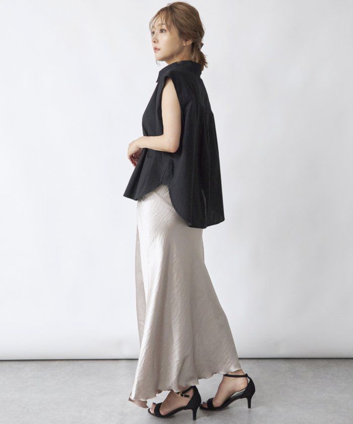 日本 Rejoule - 率性修身前短後長無袖襯衫-綠 (M(Free size))