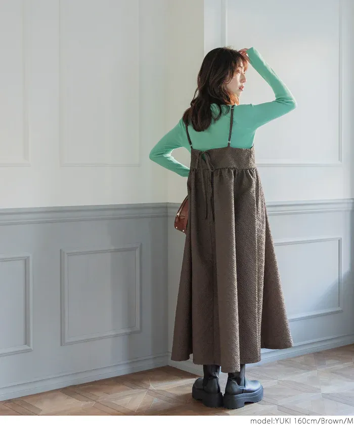 日本 COCA - 經典立體雲朵皺縮吊帶裙-大人-簡約黑