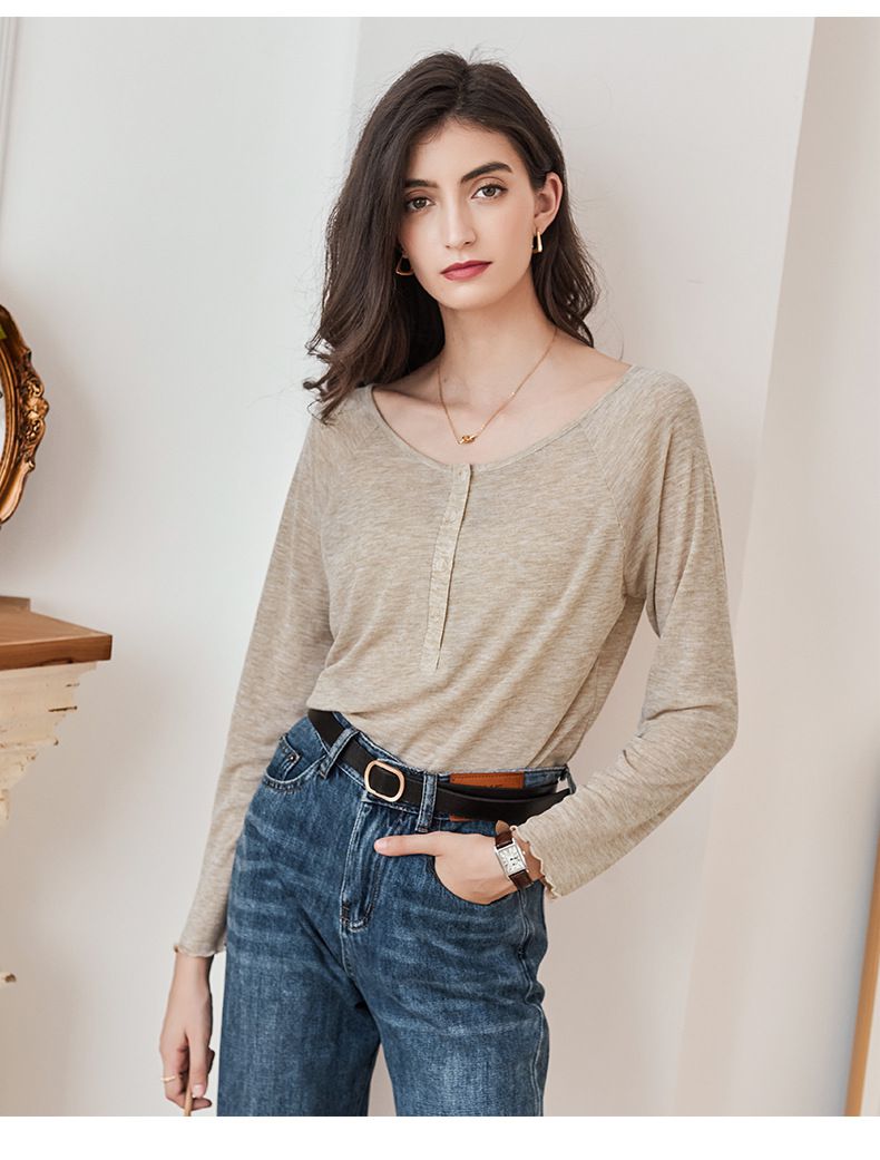 慵懶基礎長袖上衣-燕麥色
