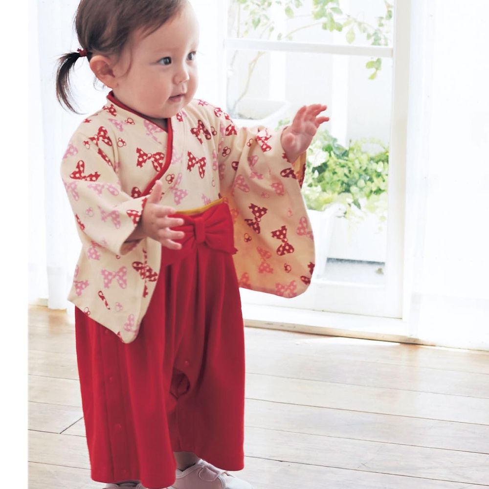 日本千趣會 - 迪士尼 純棉日本傳統袴 和服(連身衣式)-米妮-紅 (90)