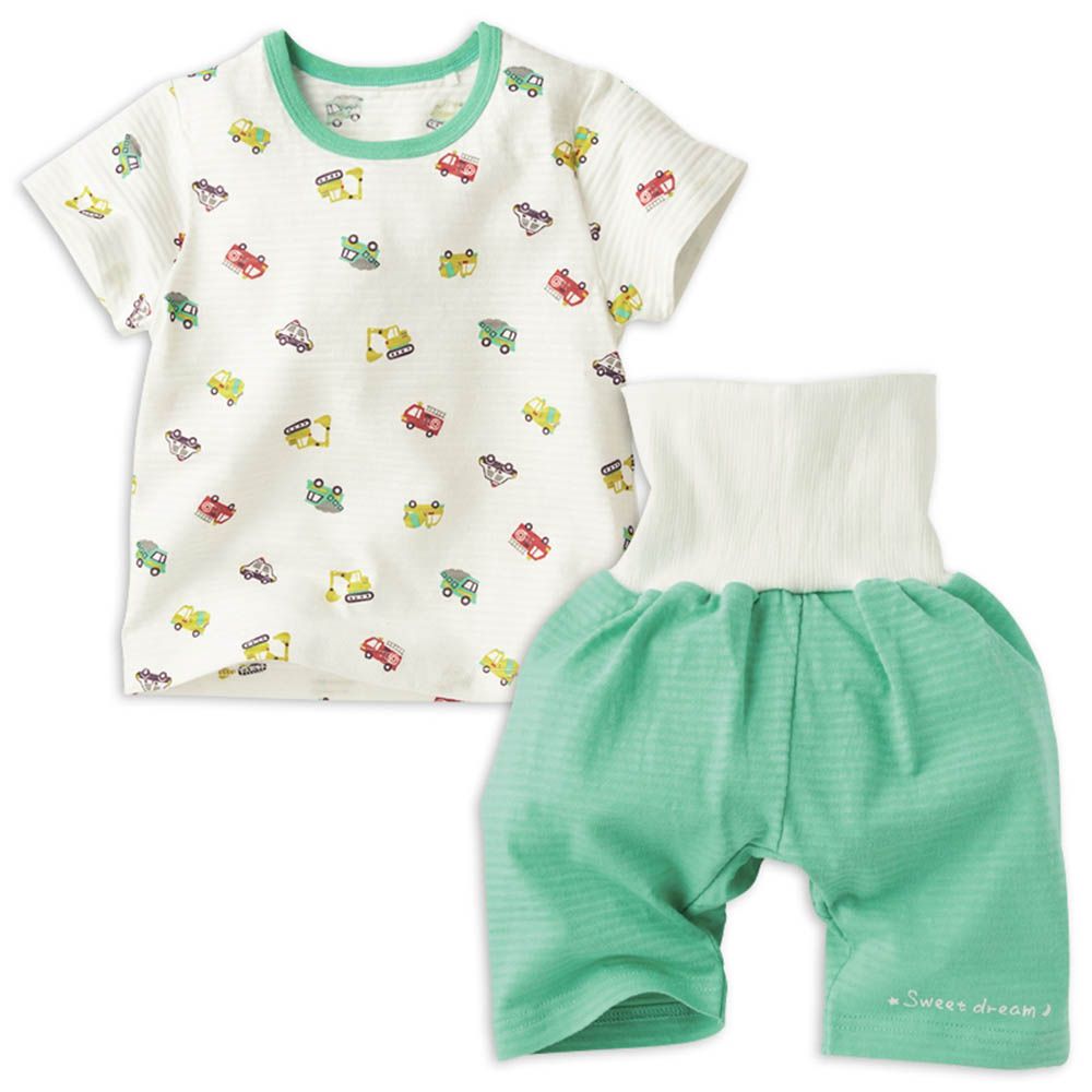 短袖家居服-附肚圍工程車-綠色