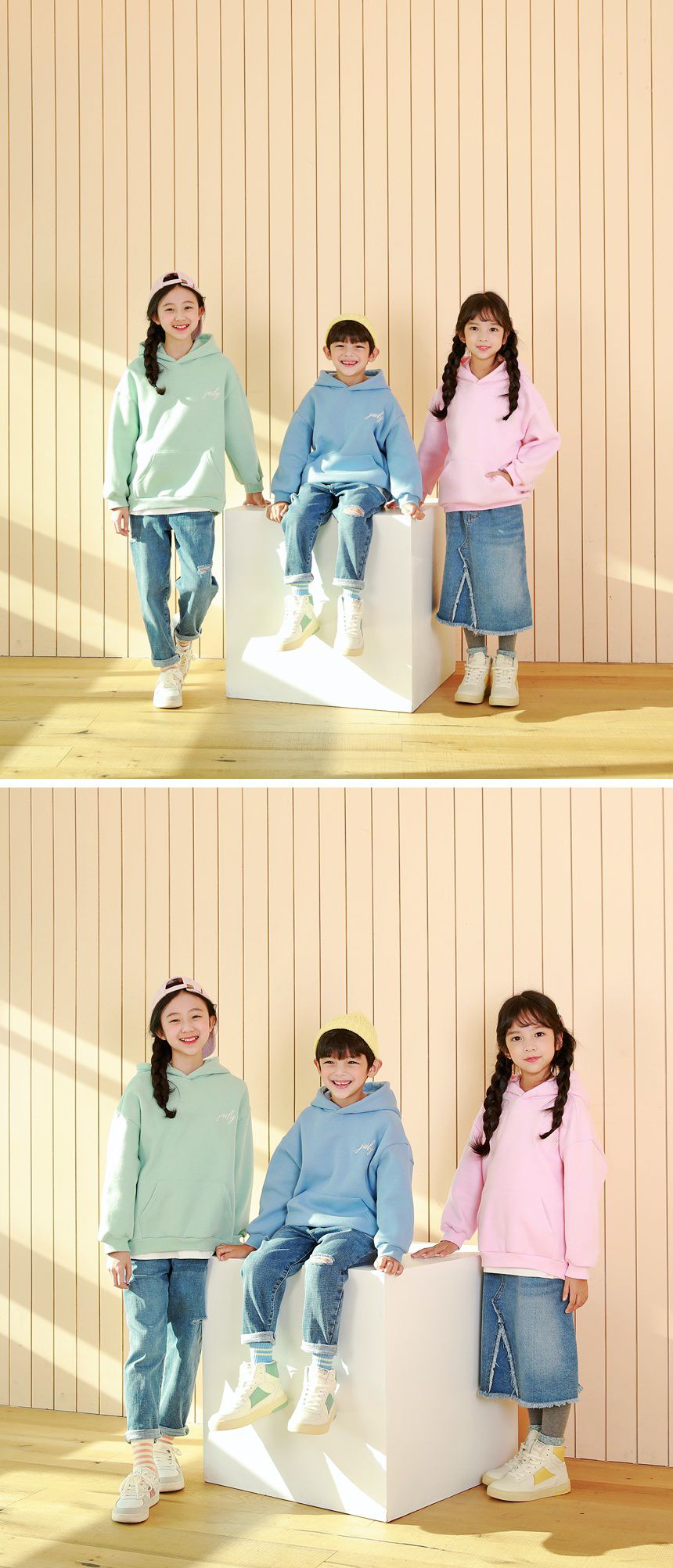 韓國 J KIDS - (裏起毛)單色實穿連帽大學T-薄荷綠